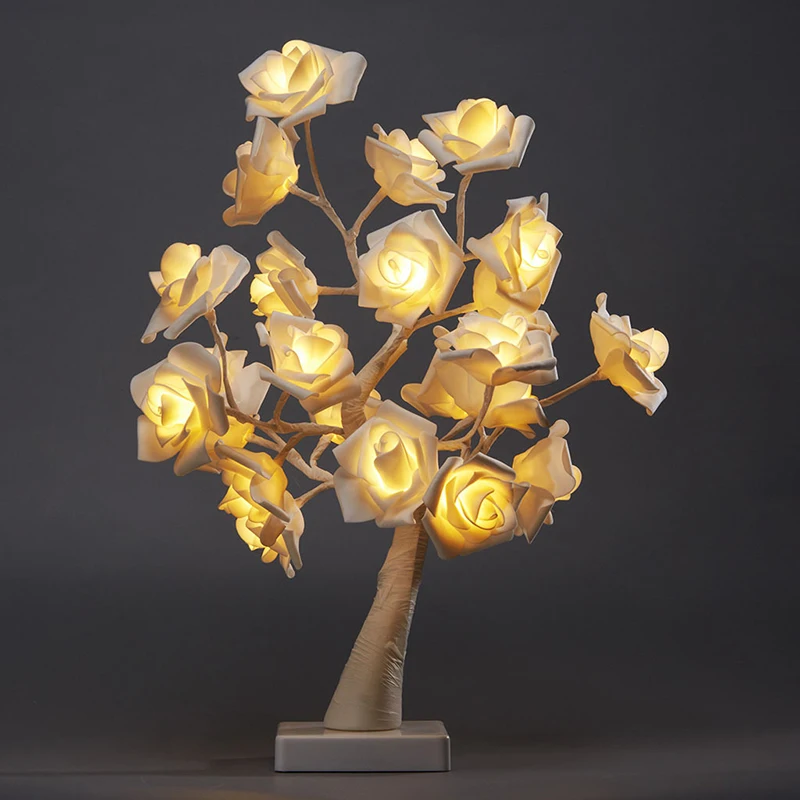 

PheiLa LED Nights Lights Fairy Rose Tree Lamp USB Powered Bedside Study Lamp for Christmas Room Desk Holiday Lighting Decoration