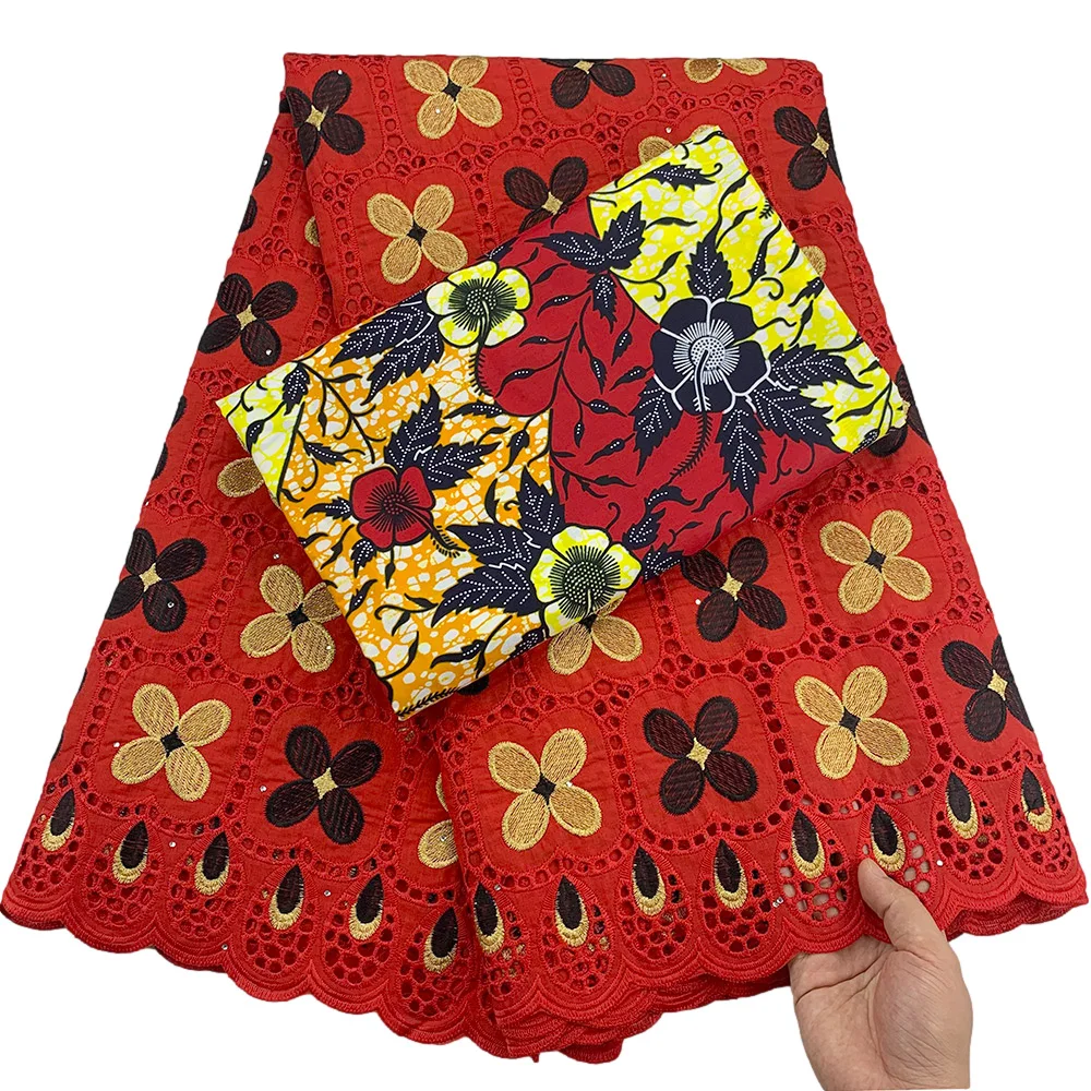 2021 Latest Red Swiss Lace Fabric African Voile 2.5+3Yards Wax 100% Cotton For Dress P08 | Дом и сад
