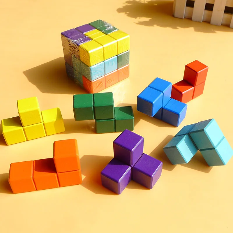 

Novelty Toy Tetris Magic Cube Multi-color 3D Wooden Puzzle Early Educational Brain Teaser Game IQ Tester Kids Gifts For Children