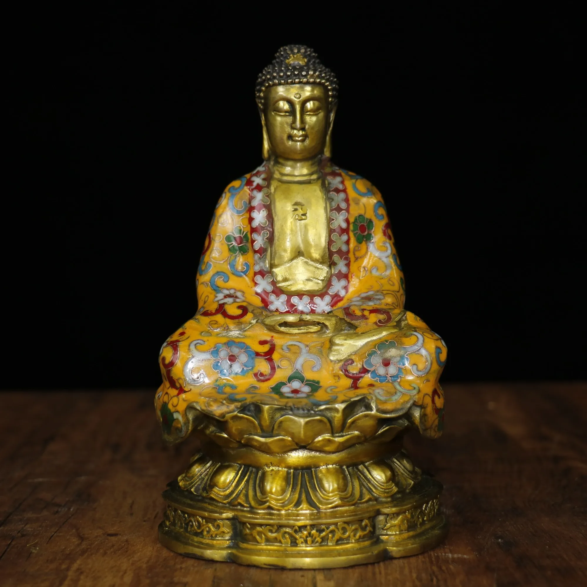 

Home Decor 7" Tibet Buddhism Temple Old Bronze Cloisonne Shakyamuni Buddha Statue Amitabha statue Enshrine the Buddha