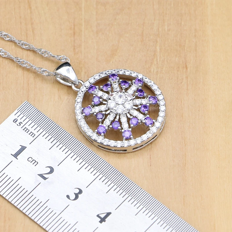 Набор женских ювелирных изделий из натурального серебра 925 пробы с фиолетовым
