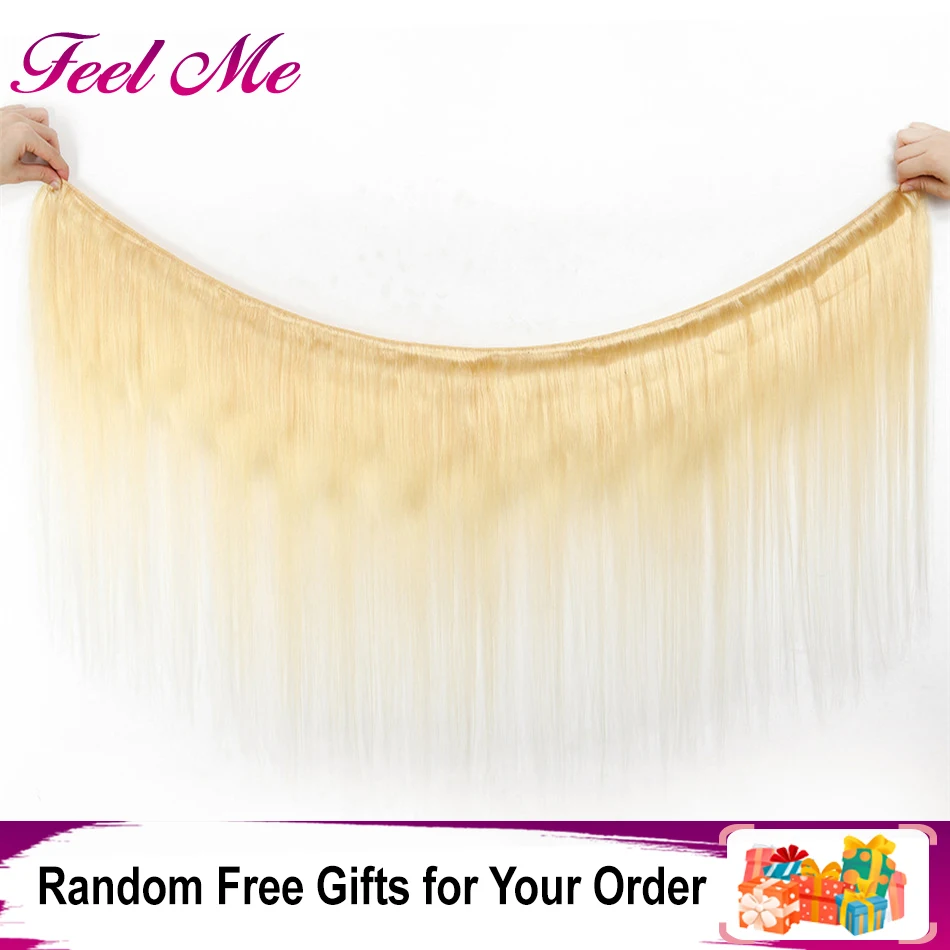 Блонд 613 пучки с фронтальной бразильской прямой закрытием 13*4 Remy мед блонд |