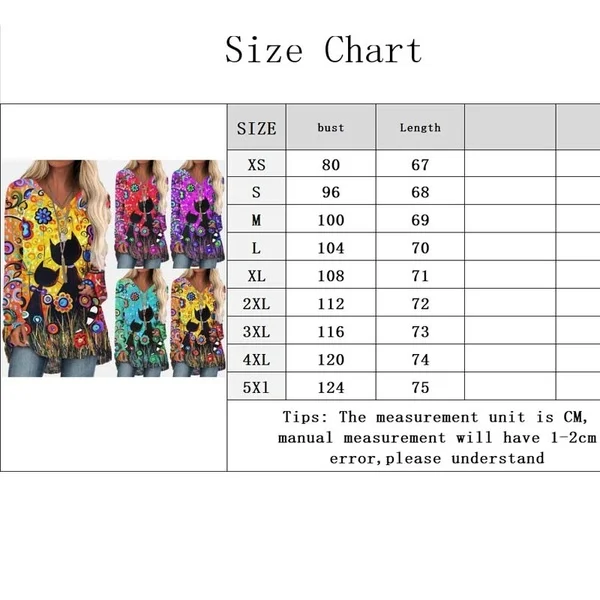 

Fashion Colorful Flower Cat Print T-shirt Women Casual V-Neck Long Sleeve Tshirt Top Loose Plus Size Ladies Street Yellow Tees