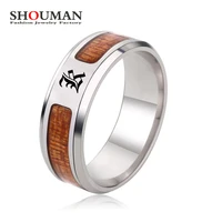 shouman initials signet real wood couple ring for men women lover band stainless steel custom engrave letters jewelry gift