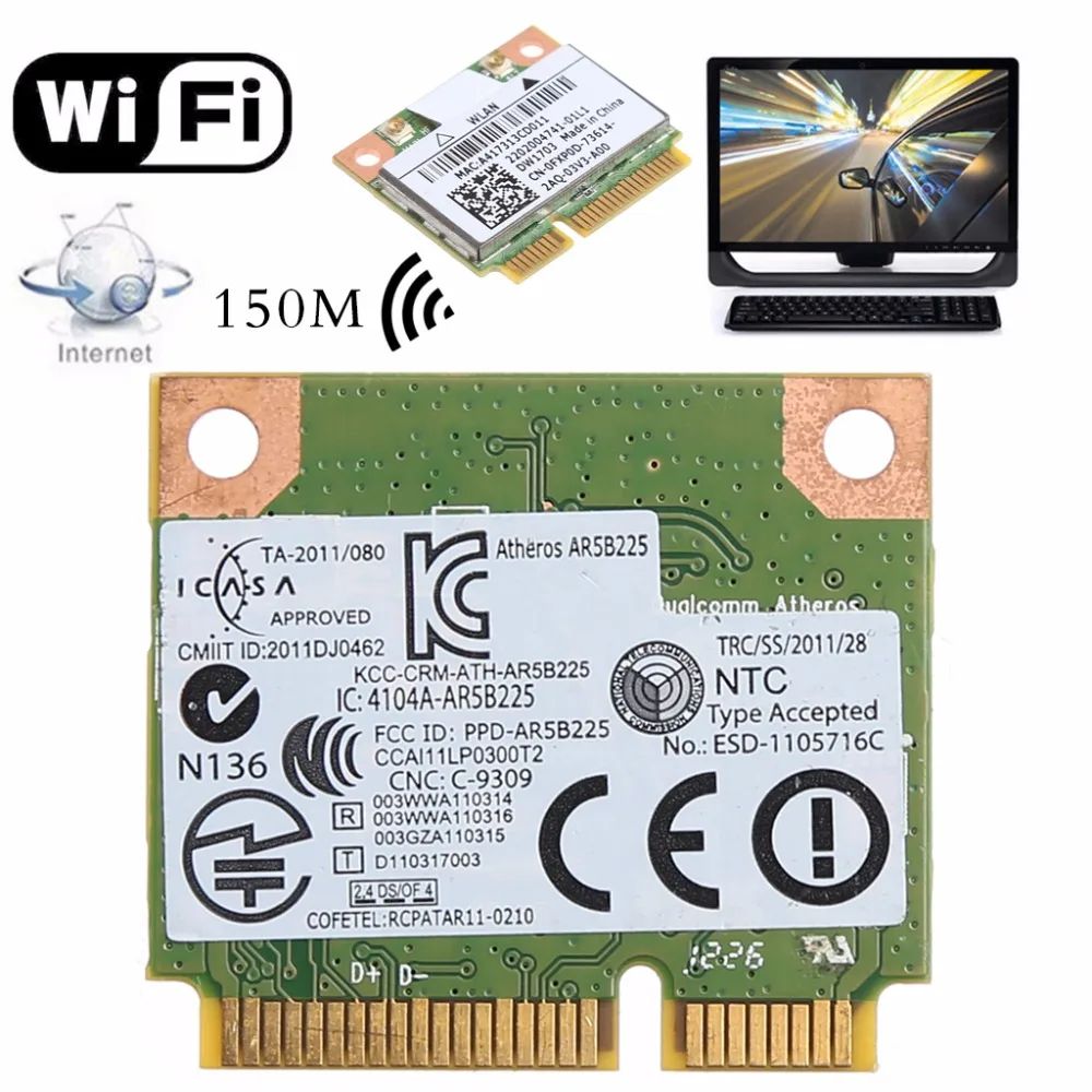 Bluetooth V4.0 Wifi Беспроводная мини PCI Express карта для Atheros AR5B225 DELL DW1703 CN 0FXP0D|Сетевые карты|