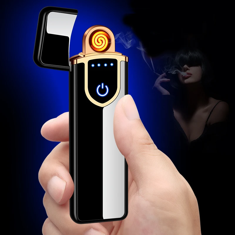 Сенсорная Индукционная ветрозащитная электронная тонкая USB зажигалка для