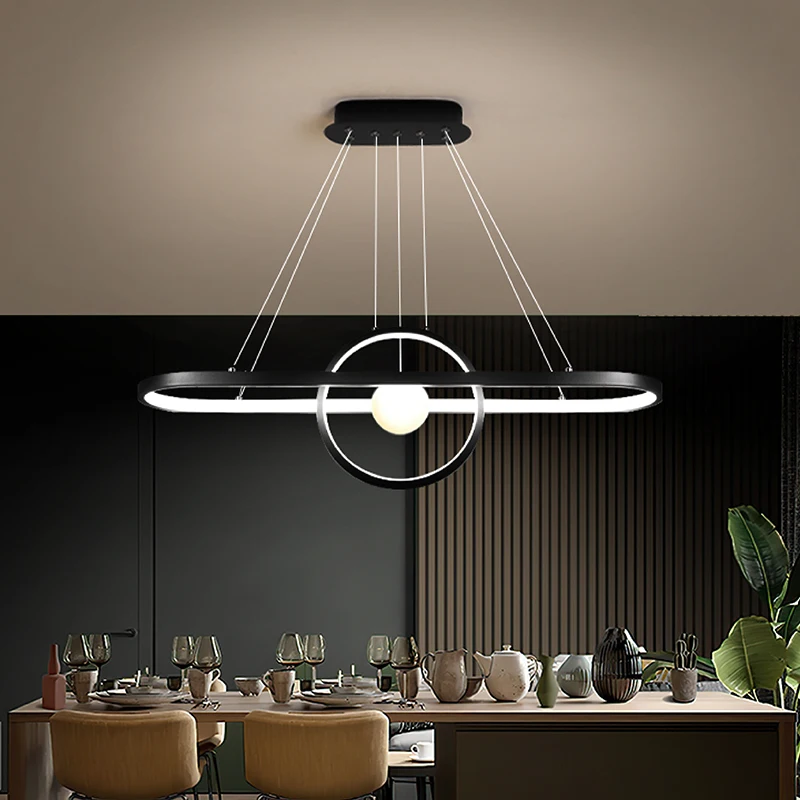 저렴한 현대 Led 펜 던 트 샹들리에 AC85-265V 거실 다이닝 룸 주방 바 홈 블랙 데코 매달려 샹들리에 비품