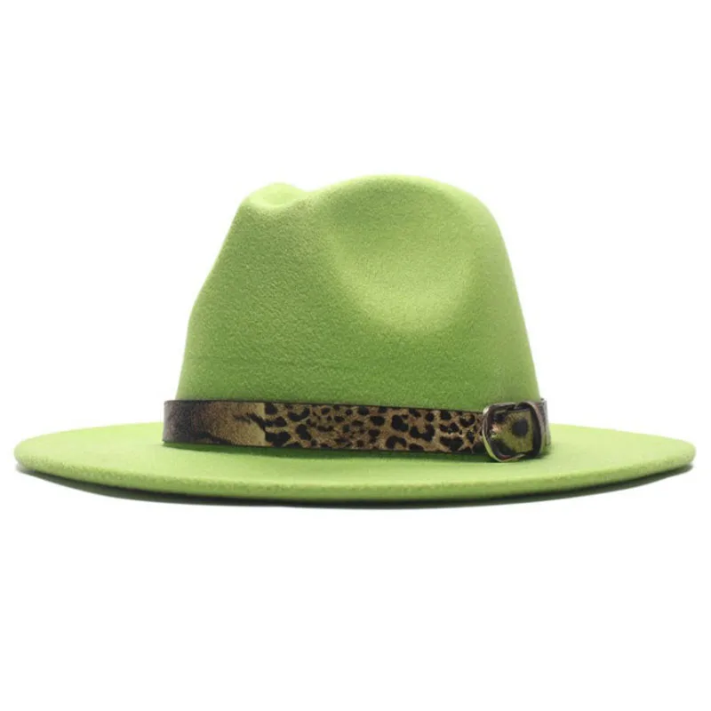 

Fedoras Hats For Women Wide Brim Felt Hat Ladies Tweed Army Green Jazz Cap Female Leopard Winter Elegant Pork Pie Hat