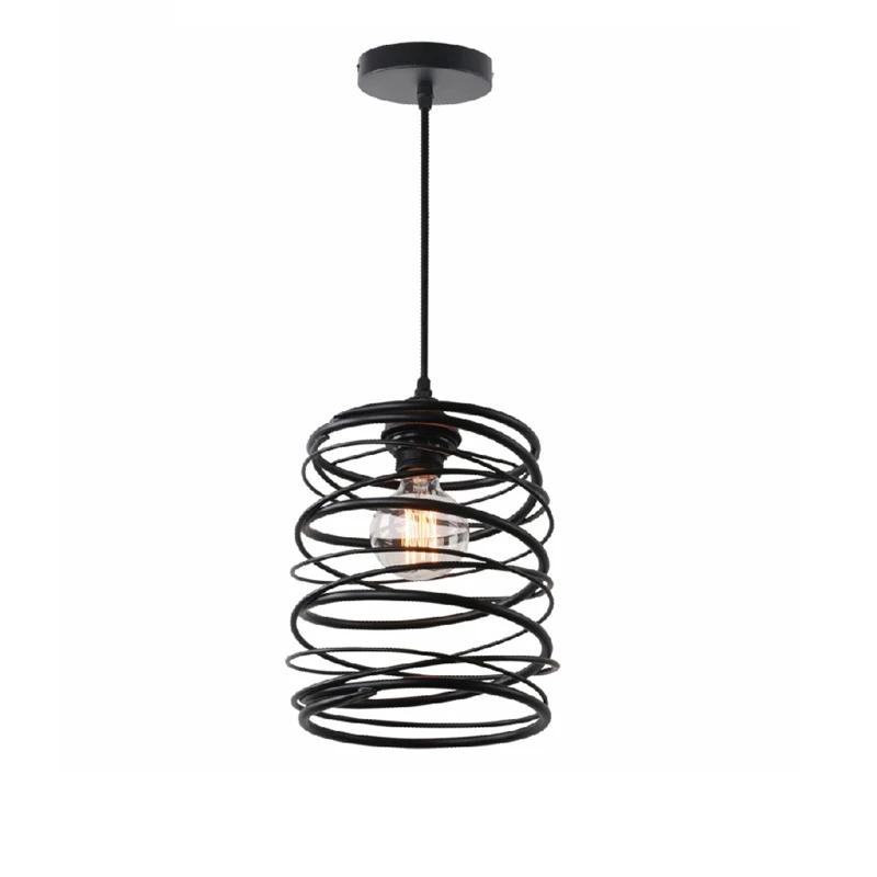 

Vintage Loft Black Metal Spiral Shade Pendant Light Cage Kitchen Island Lamp Motent Industrial Vintage Hanging Lighting Fixtures
