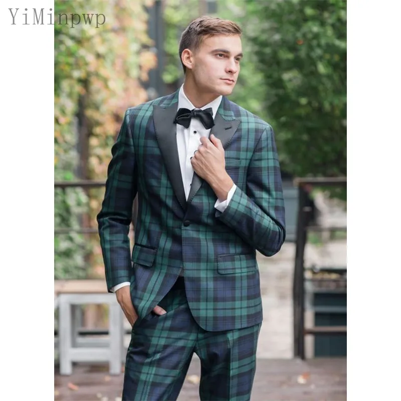 

Зеленые клетчатые мужские костюмы YiMinpwp, пиджак с заостренным лацканом, мужские смокинги, свадебные костюмы для жениха, костюм для свадьбы, М...