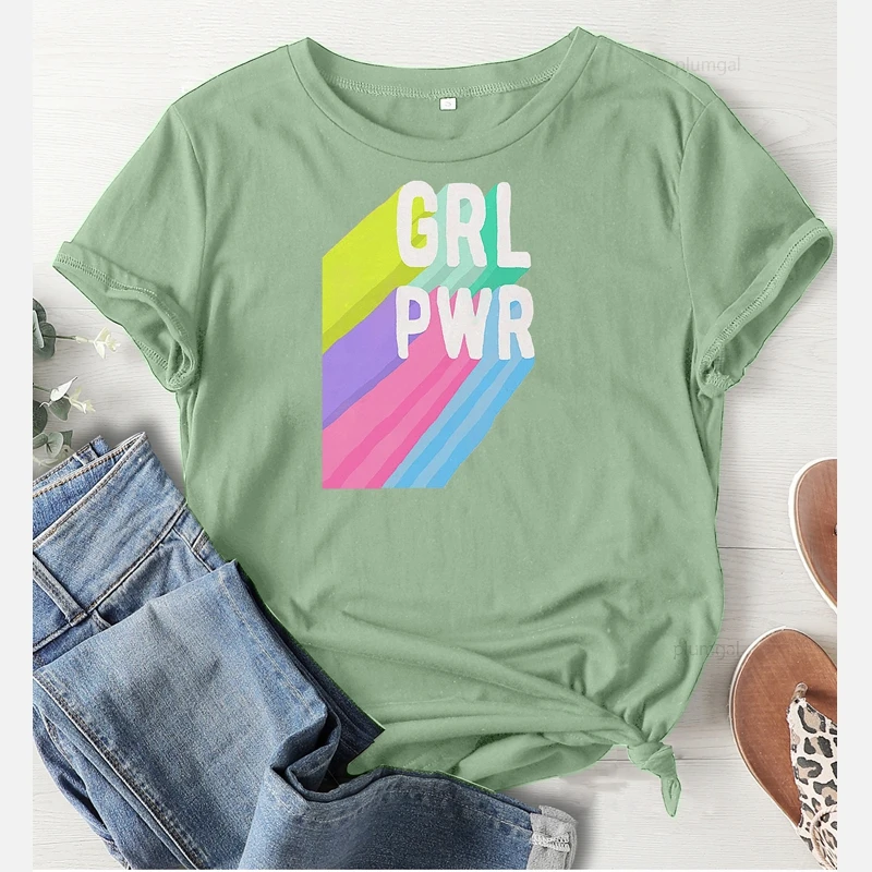 Футболка женская с принтом GRL PWR оверсайз топ графическим круглым вырезом в стиле