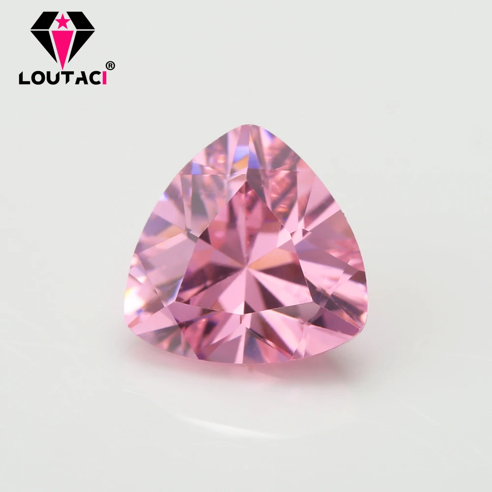 

LOUTACI Color Jewelry Gemstone Pink Color Trillion Shape Cubic Zirconia Light Shining Women Rings For Sale Small size 3x3-6x6mm