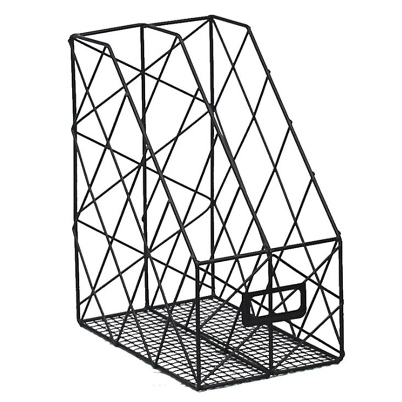 

2 Sections Magazine File Stand Holder Desk Metal Organizer File Storage Folder Holder Rack Paper Tray Office Supplies
