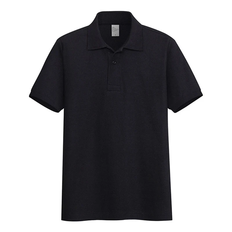 

AOLIWEN brand men black 65% cotton polo shirt with buttons solid color short sleeve summer sweat absorbent tight fit polo shirt