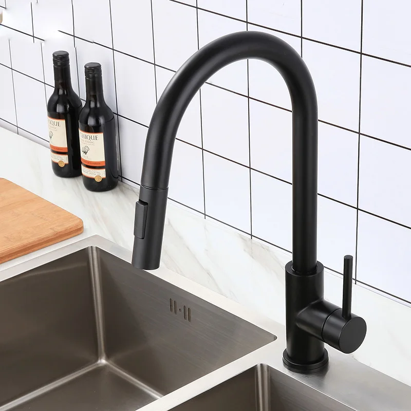 1270-A-black Сенсорный кухонный кран Senducs Выдвижная кухонная раковина из нержавеющей стали кран Интеллектуальный матовый датчик кран и смеситель для кухонной раковины - Цвет: 1270-A-black