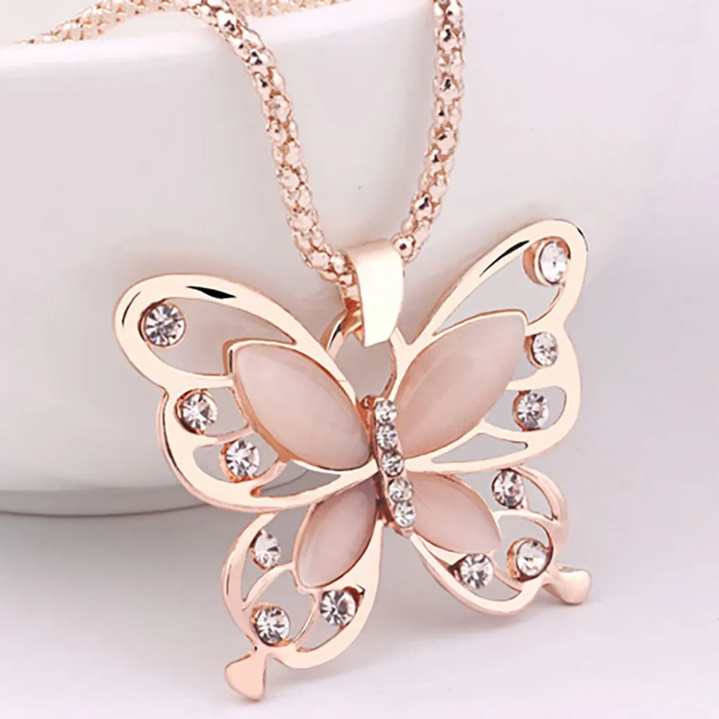 Новое ожерелье Стразы с подвеской в виде бабочки модное женское цепочкой из