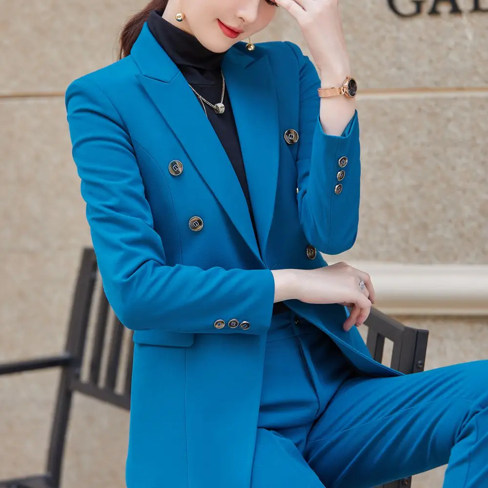 2021 New Autumn and Winter Women's Professional Wear Casual Office Sets Double Breasted Ladies Jacket Two-piece Fashion Trousers