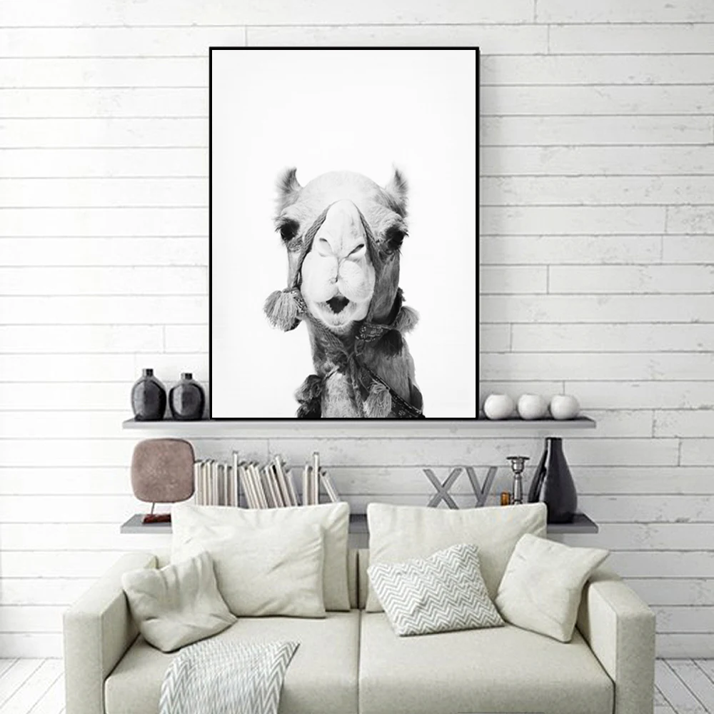 Картина на холсте верблюда черно белые животные пустыня пейзаж Настенная