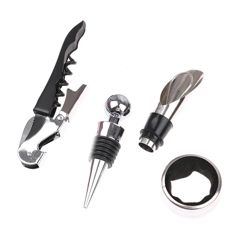 1 Set (4pcs) Wine Bottle Opener With Gift Box Decanter Corks Screw Cap Stainless Steel Kitchen Bar Accessories Tool | Дом и сад