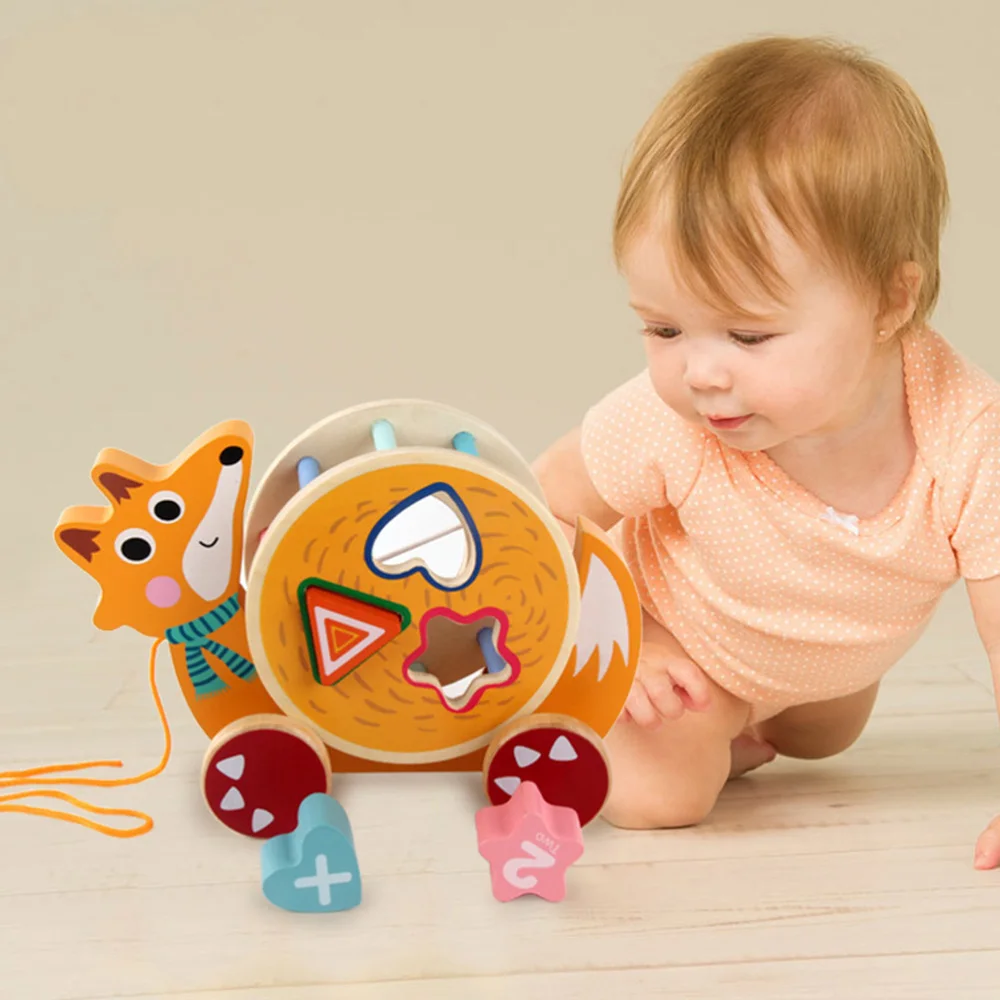 

Cartoon Animal Trailer Wooden Fox Shape Trailer Educational for Toddlers Kids