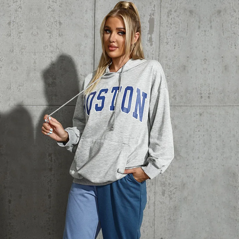 

Oversize Hoodies Women Letter Print Vintage Hooded Sweatshirt Pullover Tops Female Autumn Loose Casual Hoodie Woman Streetwear
