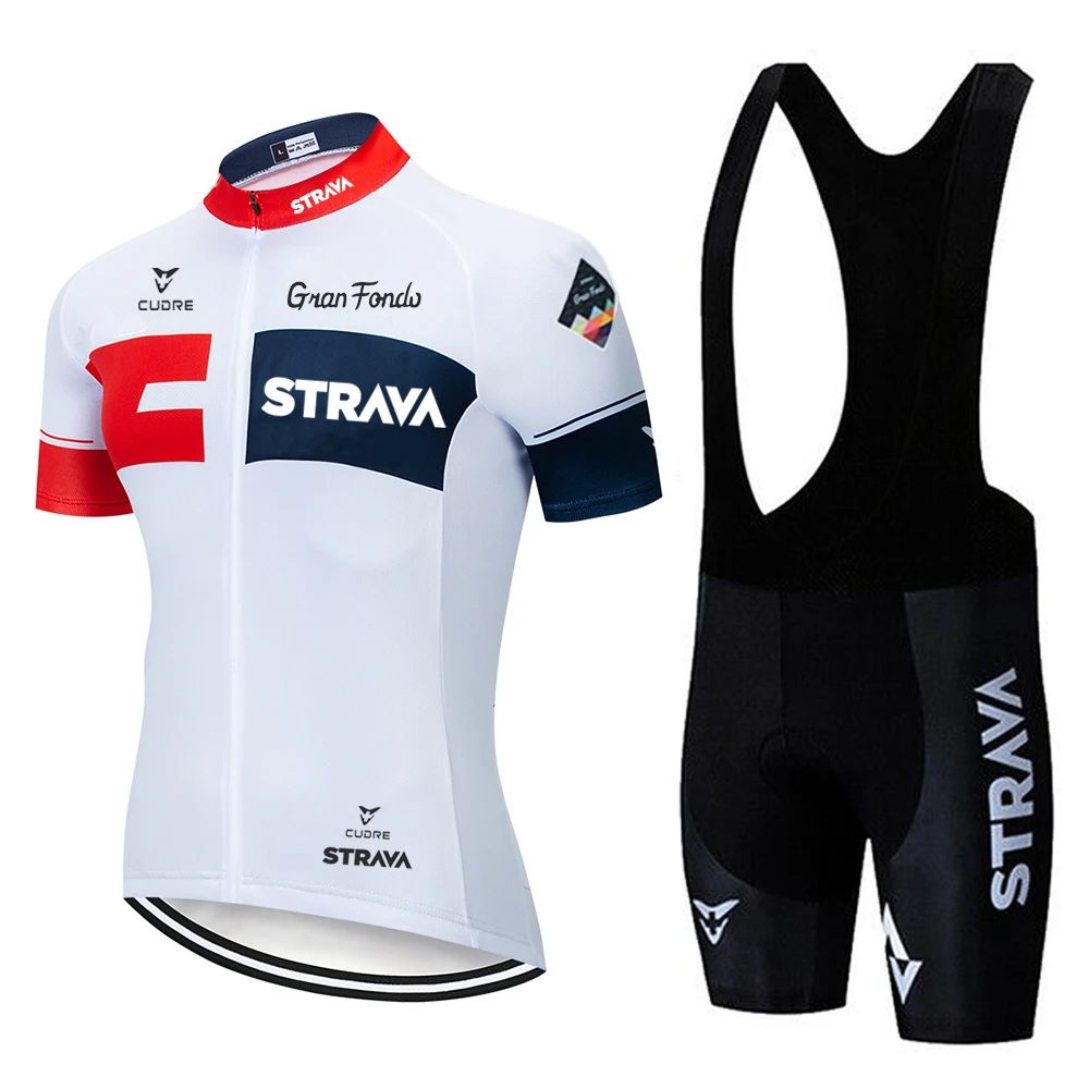 

2021 STRAVA Team summer cycling Jersey set Bicycle Clothing Breathable Men Short Sleeve shirt Bike bib shorts 19D Gel pad