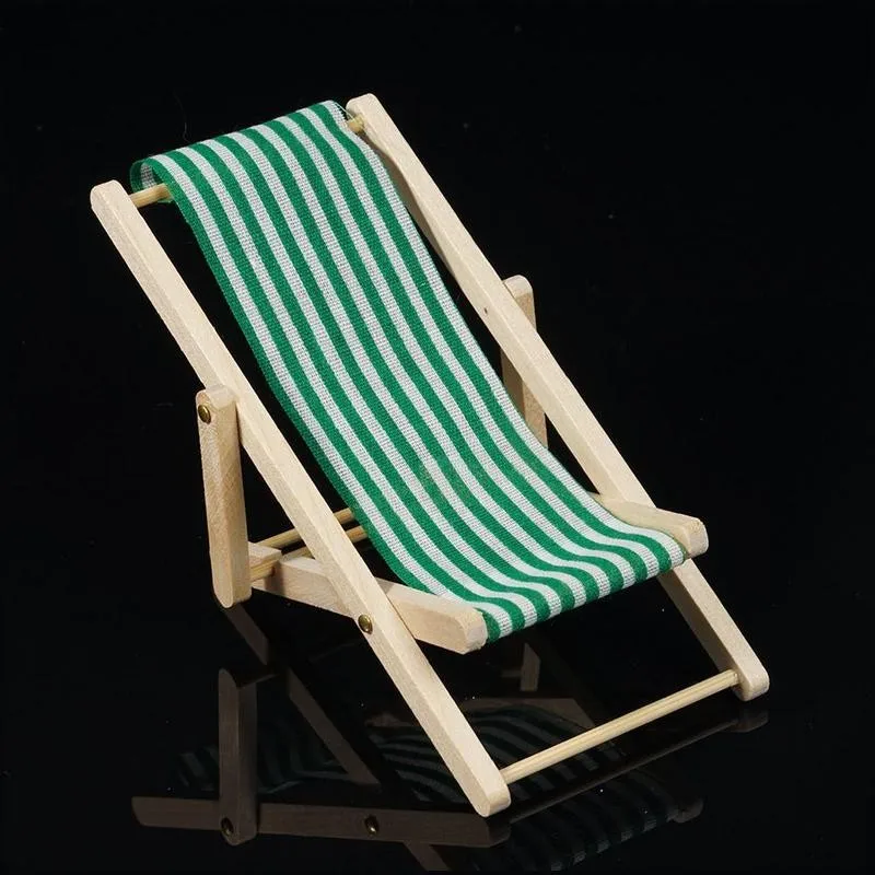 

1pcs Mini Wooden Lounge Chair Striped For Dollhouse Miniature Furniture For Dolls Dollhouse Beach Chair Christmas Gift Kids Toy