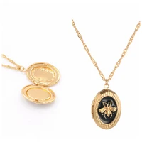 vintage aesthetic photo frame enamel alloy bee necklace for women exquisite cute gold color chain oval pendant necklace gift