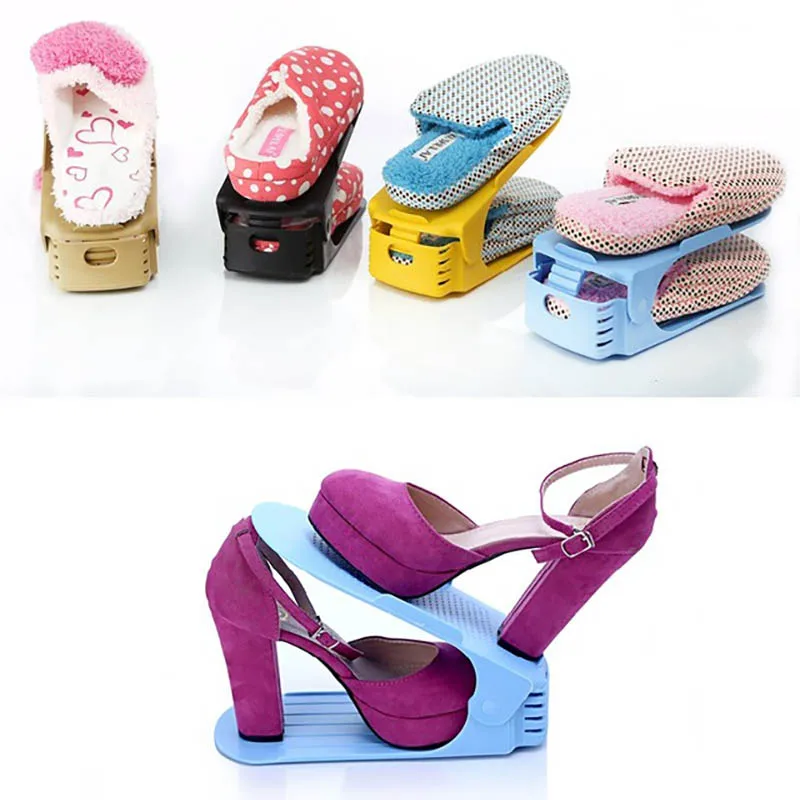 

8Pcs Double Shelf Shoe Rack Cabinet Shoe Storage Organizer Space Saving Plastic Adjustable Shoes Organizers