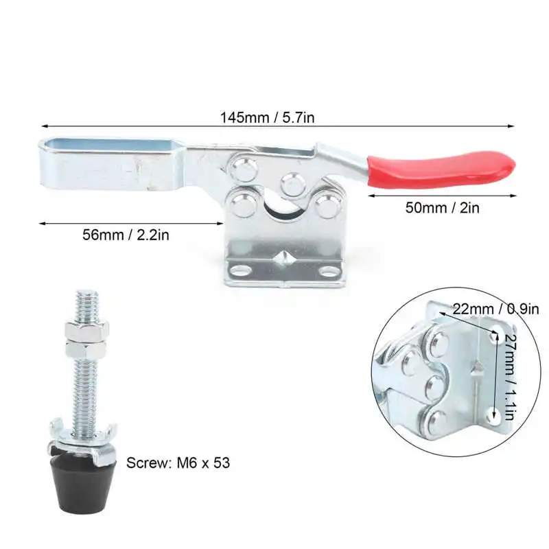

2 PCS Toggle Clamp Quick Release Hold Down Vertucal Fixture Metal Anti-Slip GH-201B GH-201C Hand Tools
