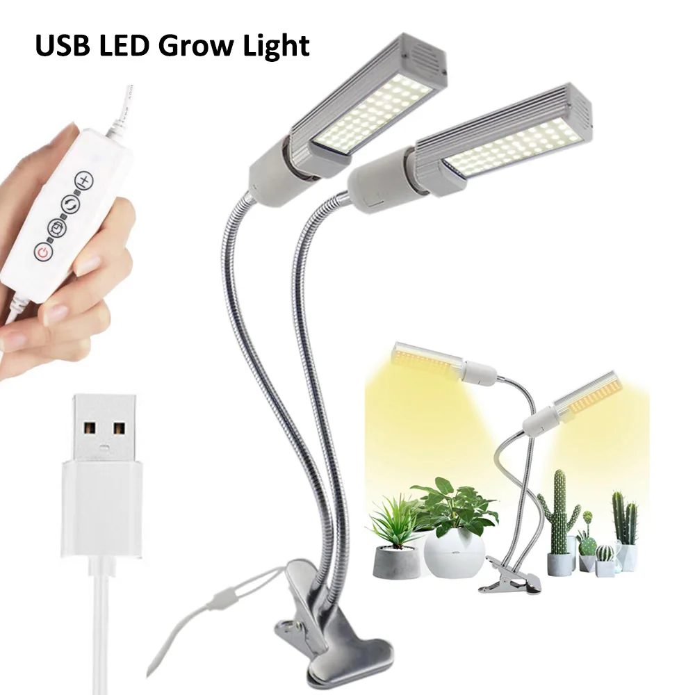 

Full Spectrum Dual Head USB Timer LED Grow Lamps Indoor plants Flower Phyto Light Hydro Lamp Growth Growbox Veg Bulb Clip Holder