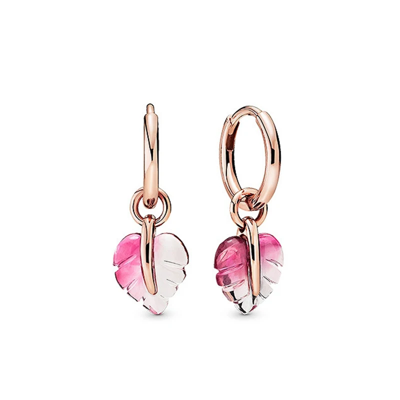 

High Quality 925 Sterling Silver Rose Gold Glazed Fallen Leaf Earrings Are Suitable For Women's Wedding Gift Diy Jewelry