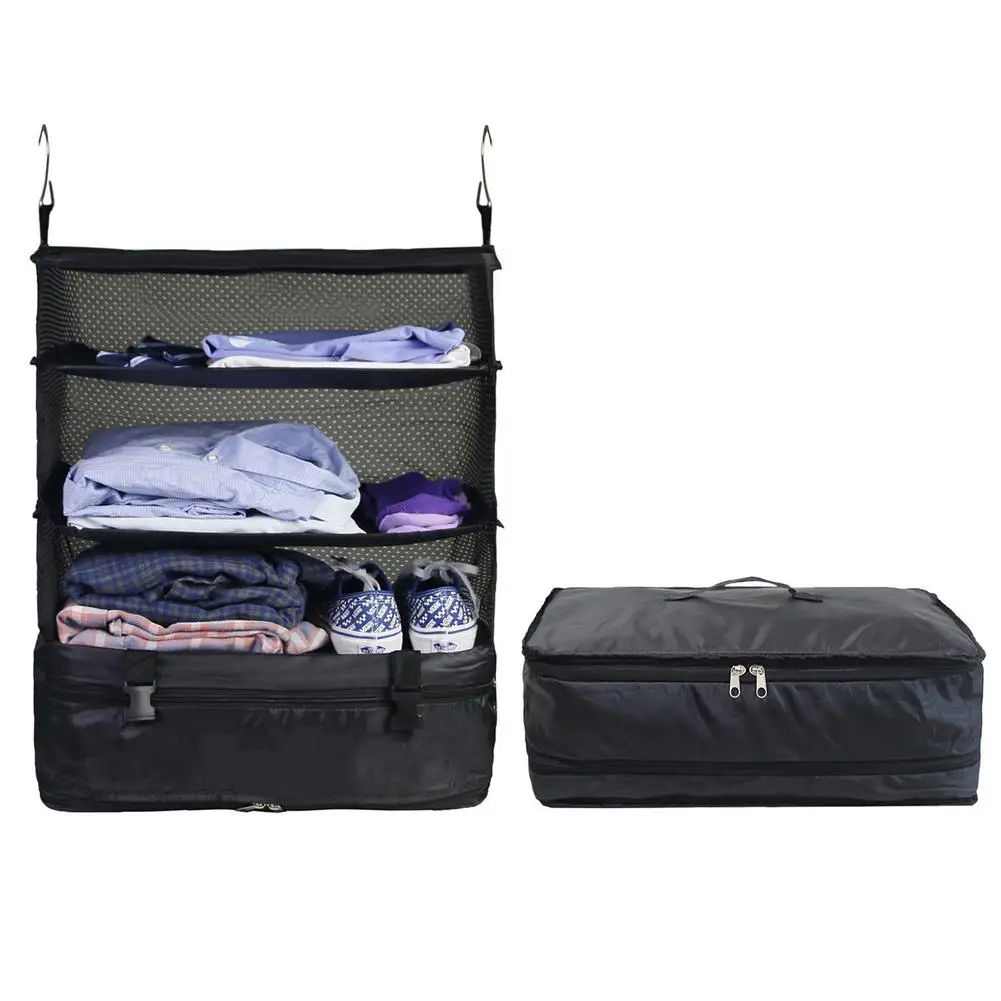 

Luggage Bag Portable Luggage System Hanging Travel Bags Shelves 3 Layer Wardrobe Bag Large Storage Organizer Space-saving