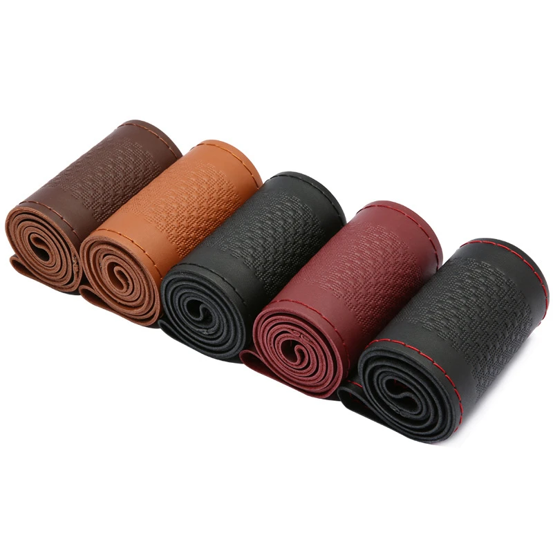 

Leather Braid Embossed Steering Wheel Cover Top Layer Leather Breathable and non-slip for 38cm Steering Wheel Universal