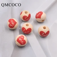 valentines day new 16mm 20pcspack red print love word wooden beads fashion romance customized beads jewelry bracelets making