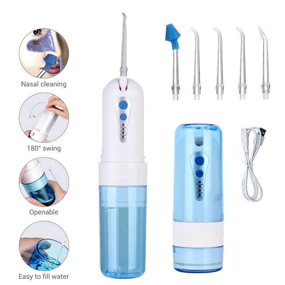 

Water Flosser Dental Oral Irrigator for Teeth Cleaner Portable Electric Dental Irrigator Water Floss 5 Nozzle 200ml Rechargeable