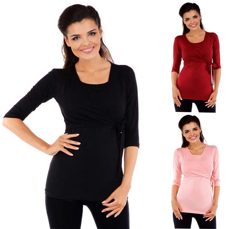 

3PCS Breastfeeding Tops Maternity Clothes Casual Pregnant Women T Shirt Pregnancy Womens Clothing Plus Size S-3XL