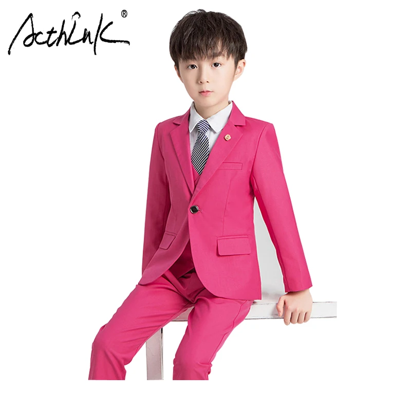 ActhInK 3Pcs Boys Pink Formal Clothing Set New Wedding Suit Big Khaki Spring Clothes | Детская одежда и обувь