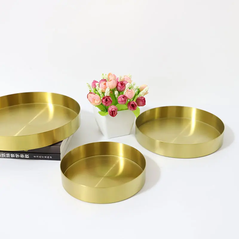 Золото витрина для еды поднос дома Кухня посуда фруктовый салат латунные круглые