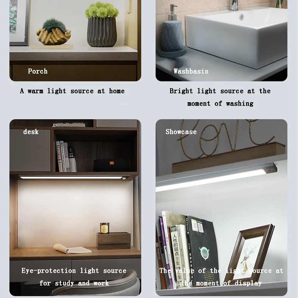 

20/40CM Under Cabinet Light PIR Motion Sensor Thermal LED USBRechargeable Ultra Thin Aluminum Shell Lamp Night Light for Bedroom