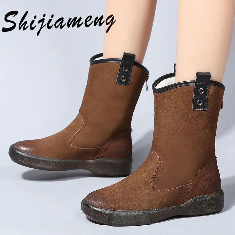 

Женские теплые ботинки в западном стиле на плоской подошве и плюшевой подкладке, новинка осенне-зимнего сезона 2021