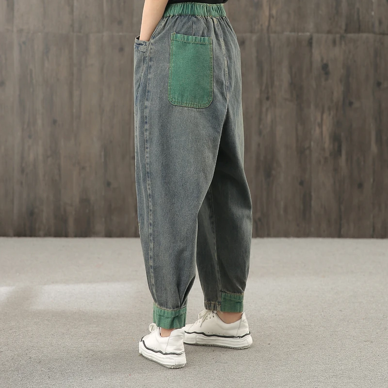 Женские джинсы с эластичной талией свободные брюки до щиколотки весна-осень |