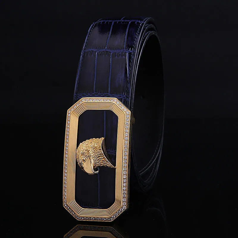

stfenvilict New Belts For Men's Business Luxury Fashion Brand Cowskin Leather Eagle Head Stainless Steel Buckle COWHIDE JEANS