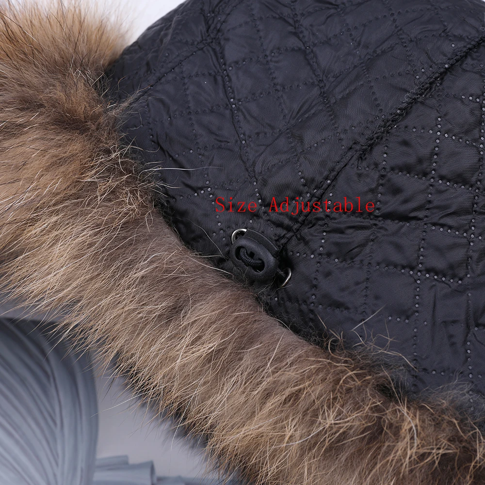 

2020 Winter Men's 100% Real Silver Fox Fur Bomber Hat Raccoon Fur Ushanka Cap Trapper Russian Man Ski Hats Caps Real Leather