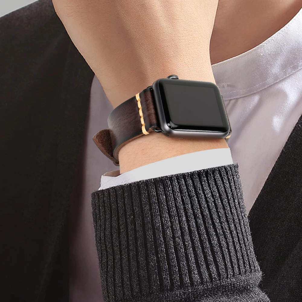 Винтажный кожаный ремешок ручной работы для часов Apple Watch Series 5 4 2 3 iWatch 44 мм 40 мм 42 м 38 мм ремешок для часов