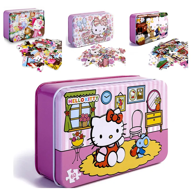 Пазлы hello kitty, 60 деталей, блестящие деревянные пазлы для детей, Обучающие Развивающие пазлы, игрушки, рождественские подарки
