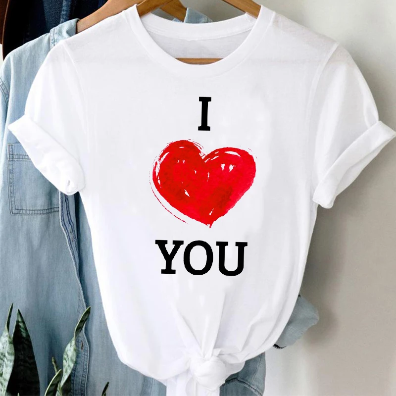 

T-shirts Women Kawaii 90s Cute Heart Sweet Love Happy Valentine's Day Clothes Graphic Tshirt Top Lady Print Female Tee T-Shirt
