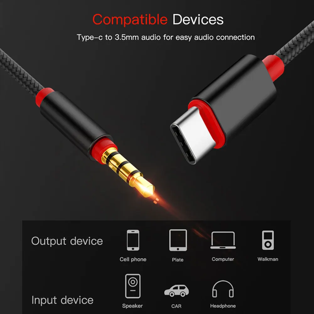 Кабель с разъемом USB типа C аудио кабель Type-C для подключения к 3 5 мм ко входу AUX