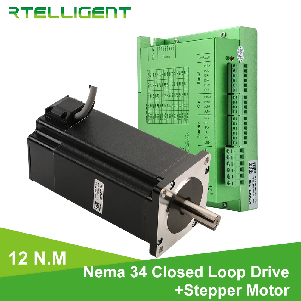 

Rtelligent Nema34 12N.M 6.0A 86X86mm Stepper Motor kit Closed Loop with Driver T86