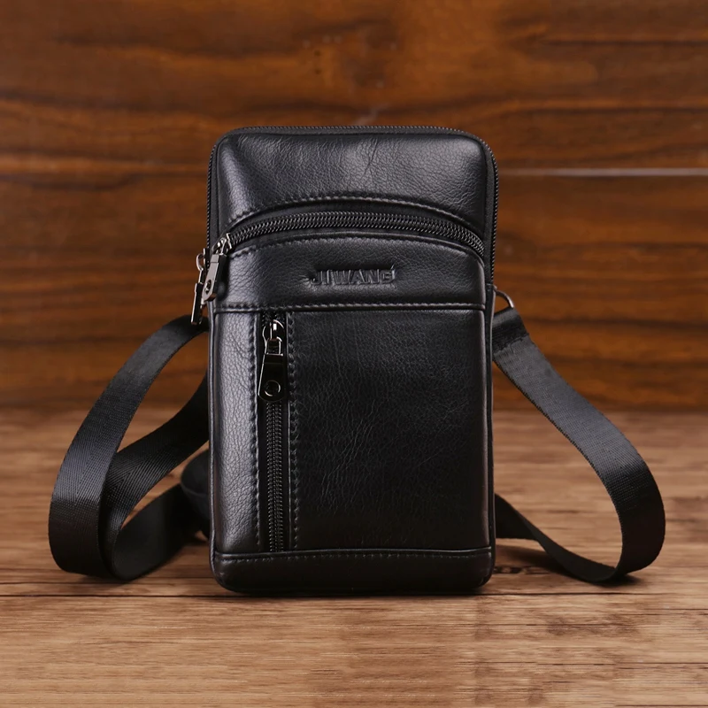 

JIWANG Leather Crossbody Bag Men's Handbag Chest Shoulder Bag Waist Bag Business Brown Leather Small Bag Belt Bag